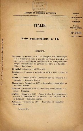 Annales du commerce extérieur. Italie. Faits commerciaux. 1879/81