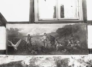 Die Legende von Doberan : Gemälde "Die Legende von Doberan" von Ludwig Bang im Freien fotografiert, vor einer Fachwerkwand