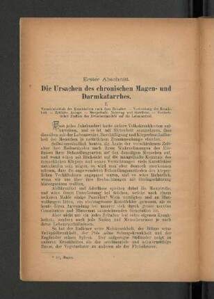 Erster Abschnitt. Die Ursachen des chronischen Magen- und Darmkatarrhes.