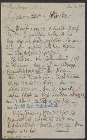 Brief an Willy Strecker und B. Schott's Söhne
