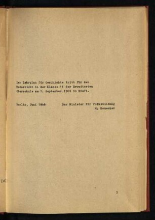 Der Lehrplan für Geschichte tritt ...