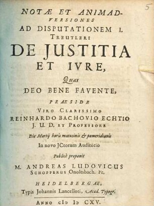 Notae Et Animadversiones Ad Disputationem I. Treutleri De Justitia et Ivre
