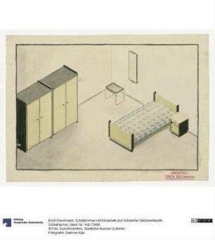 Schlafzimmer mit Einzelbett und Schränken (Möbelentwürfe, Schlafräume)