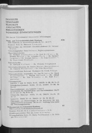 Institute. Seminare. Kliniken. Anstalten. Bibliotheken. Sonstige Einrichtungen