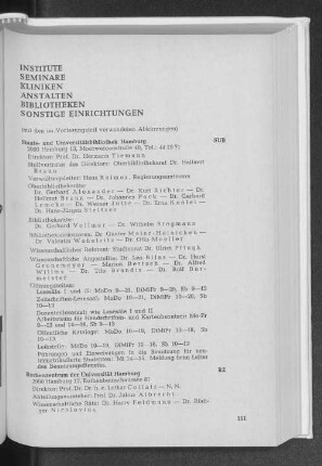 Institute. Seminare. Kliniken. Anstalten. Bibliotheken. Sonstige Einrichtungen