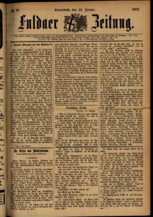 Ausgabe vom Samstag, den 22. Januar 1887.