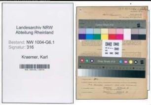 Entnazifizierung Karl Kraemer , geb. 12.12.1892 (Werkmeister)