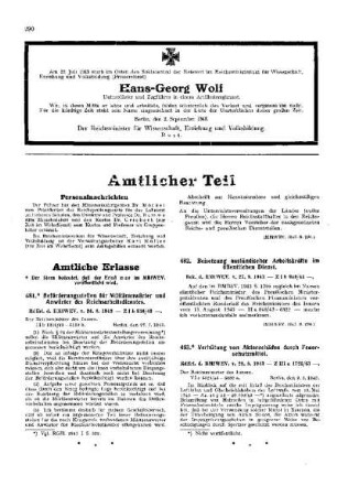 Beförderungsstellen für Militäranwärter und Anwärter des Reichsarbeitsdienstes : [Allgemeine Verwaltungssachen] ; [Für das Reich] ; [Amtliche Erlasse] ; [Amtlicher Teil]