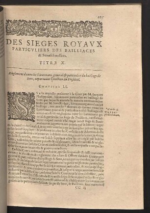 Des sieges royaux ... Titre X.