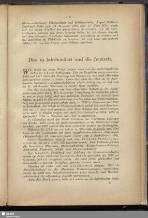Das 19. Jahrhundert und die Jetztzeit