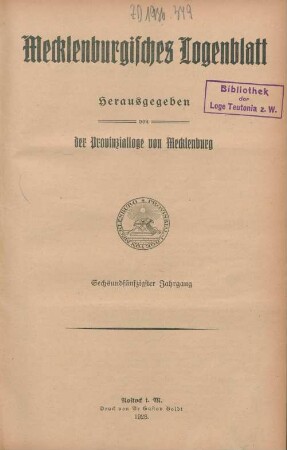 56.1927/28: Mecklenburgisches Logenblatt
