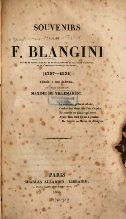 Souvenirs de F. Blangini : (1797 - 1834)