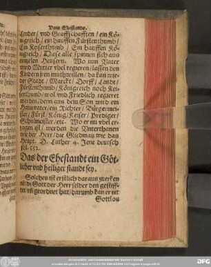 Das der Ehestandt ein Götlicher und heiliger standt sey.