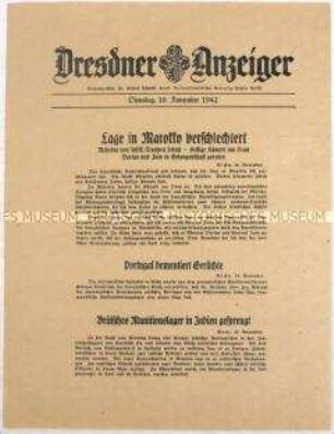 Nachrichtenblatt "Dresdner Anzeiger" u.a. zum Kriegsgeschehen in Nordafrika