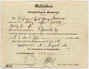 Meldeschein zum freiwilligen Militärdienst im 1. Weltkrieg - Familienkonvolut