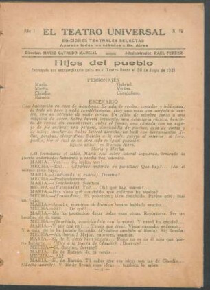 1921001900: Hijos del pueblo : drama en un acto