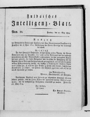 Num. 21, Ausgabe vom 27. May 1814
