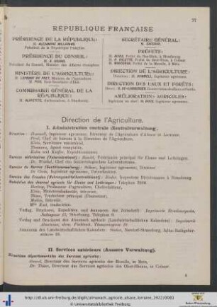 Autorités, établissements, organisations diverses et sociétés agricoles en Alsace et Lorraine.