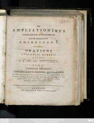 De Ampliationibvs Ivdiciorvm Pvblicorvm Apvd Romanos Epimetron I