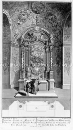 Altar und Kapelle, Blatt 9 aus der Mappe "Altäre und Beichtstuhl aus Bamberg" mit Christusmonogramm IHS