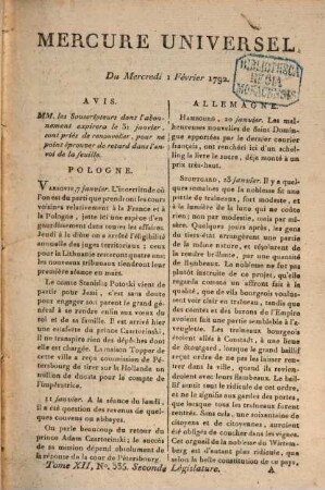 Le Mercure universel. 12. 1792 = Febr.