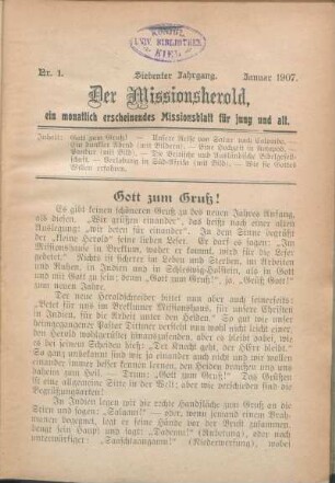 Nr. 1. Siebenter Jahrgang. Januar 1907.