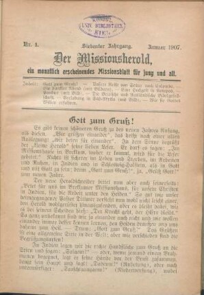 Nr. 1. Siebenter Jahrgang. Januar 1907.