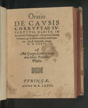 Oratio de causis corruptae iuventutis.