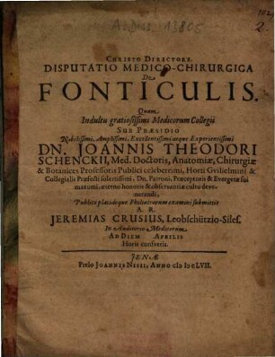 Disputatio Medico-Chirurgica De Fonticulis