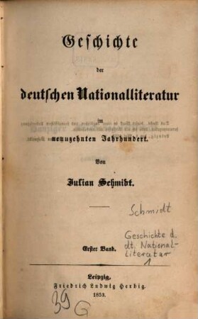 Geschichte der deutschen Nationalliteratur im neunzehnten Jahrhundert, 1