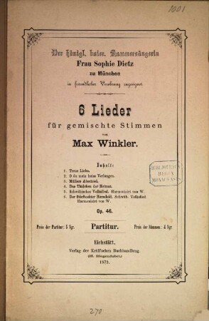 6 Lieder für gemischte Stimmen : op. 46