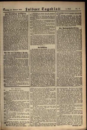 Zweite Ausgabe vom Samstag, den 21. Januar 1922.