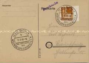Briefkarte mit Sonderstempel zur Wahl des Bundespräsidenten am 12.9.1949