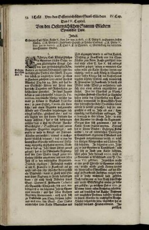 Das IV. Capitel. Von den Oesterreichischen Stamm-Gliedern Spanischer Linie.