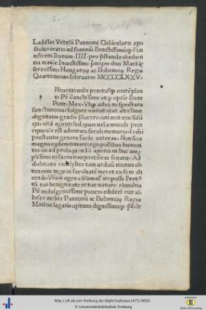 Ladislai Vetesii…oratio ad summum Sanctissimumque Pontificem Sixtum IIII…