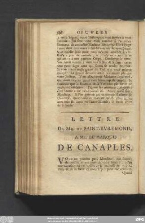 Lettre De Mr. De Saint-Evremond, A Mr. Le Marquis De Canaples.