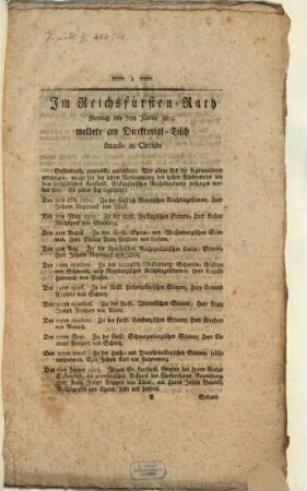 Im Reichsfürstenrath : ... Fortsetzung des Protokolls, 1803