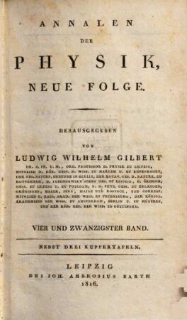 Annalen der Physik. 54 = N.F., Bd. 24. 1816