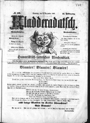 Kladderadatsch. N[umer]o 49. Humoristisch-satyrisches Wochenblatt. II. Jahrgang. (Sammlung Friedlaender)