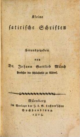 Kleine satirische Schriften