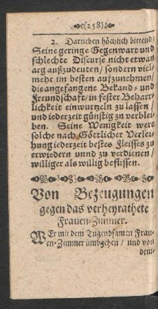 Von Bezeugungen gegen das verheyrathete Frauen-Zimmer.