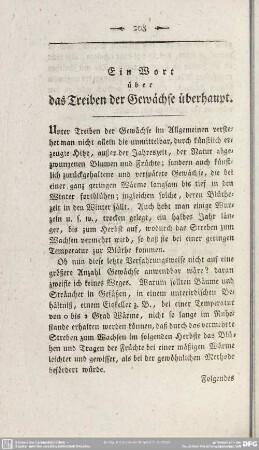 Ein Wort über das Treiben der Gewächse überhaupt