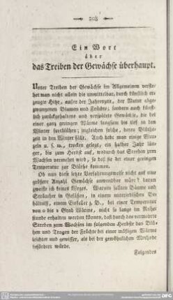 Ein Wort über das Treiben der Gewächse überhaupt