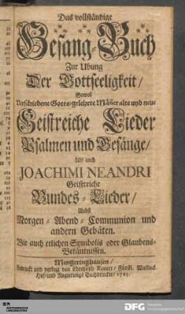 Titelblatt: Das vollständige Gesang-Buch