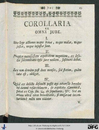 Corollaria Ex Omne Jure.
