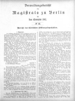 No. 15. Bericht der städtischen Stiftungsdeputation