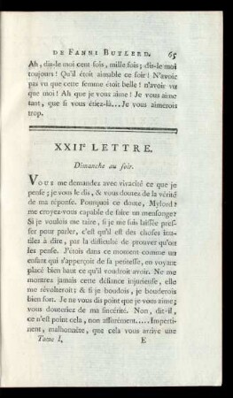 XXIIe Lettre. Dimanche au soir.