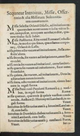 Sequuntur Introitus, Missae, Offertorio & alia Missarum Solennitatem concernentia.