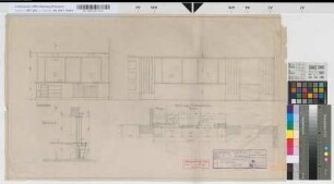 Umbau der Fahrkartenausgabe auf Haltepunkt Essen-Süd: Grundriß, Ansichten, Schnitt, M. 1:20 Hge, Sknr.: 1, Fanr.: 13, Bunr.: 4