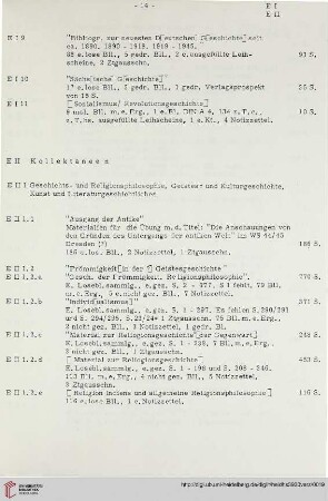E.II.1 Geschichts- und Religionsphilosophie, Geistes- und Kulturgeschichte, Kunst- und Literaturgeschichte